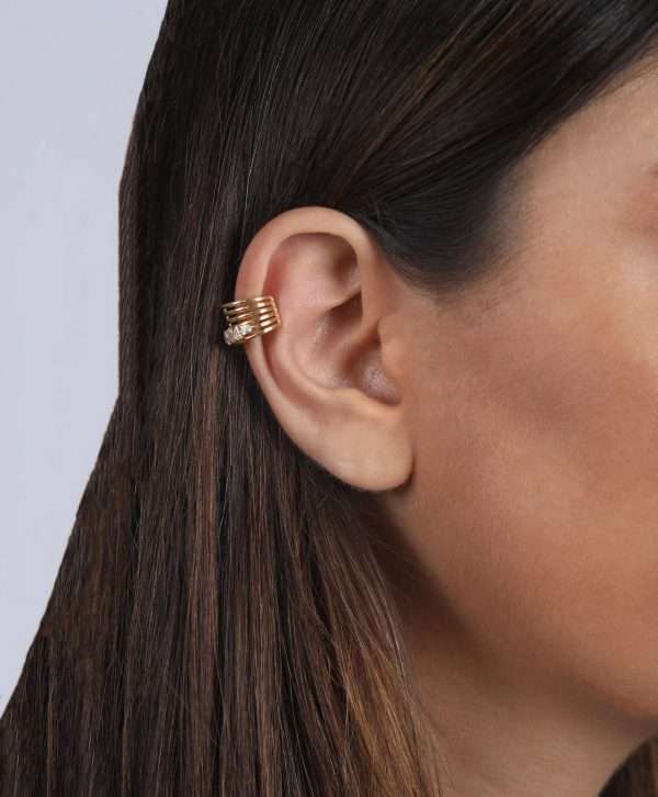 18K YELLOW GOLD  EARCUFF WITH WHITE  DIAMOND - Image 2