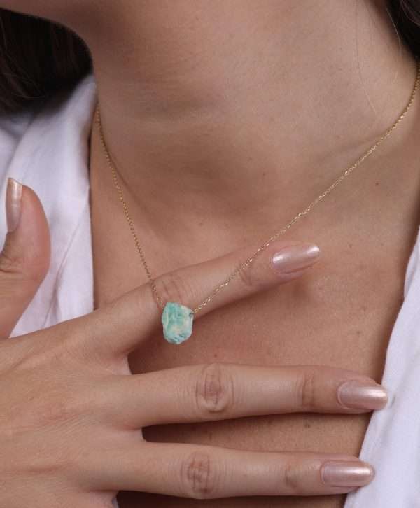 18K YELLOW GOLD NECKLACE WITH AMAZONITE STONE - Image 2