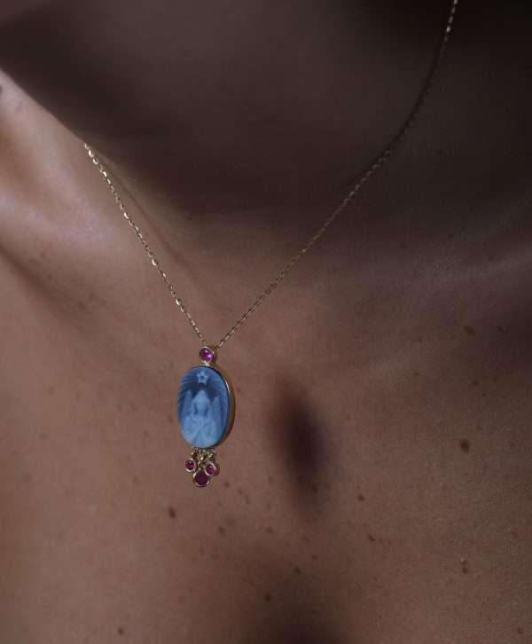 18K YELLOW GOLD NECKLACE WITH RUBY AND AGATE - Image 2