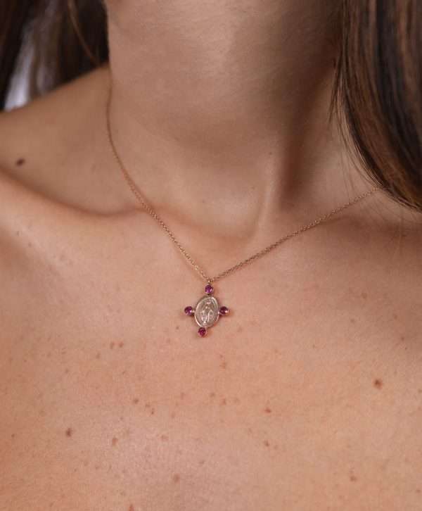 18K PINK GOLD NECKLACE MEDAILLE MIRACULEUSE WITH RUBY - Image 2