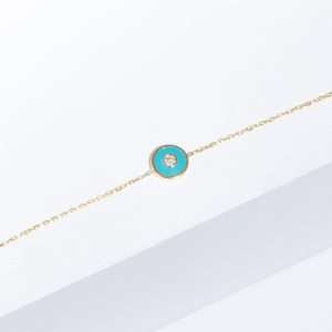 18K YELLOW GOLD CIRCLE BRACELET WITH WHITE DIAMOND AND BLUE ENAMEL