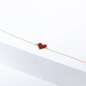 18K YELLOW GOLD HEART BRACELET WITH RED ENAMLE
