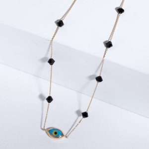 18K YELLOW GOLD EYE NECKLACE WITH ONYX STONE