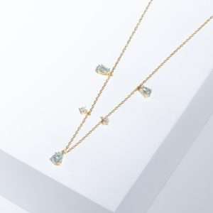 18K YELLOW GOLD NECKLACE WITH WHITE DIAMOND AND SEMI-PRECIOUS STONE