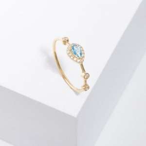 18K YELLOW GOLD RING WITH WHITE DIAMOND AND SEMI-PRECIOUS STONE