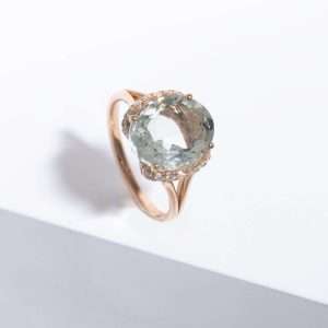 18K PINK GOLD RING WITH WHITE DIAMOND AND TOURMALINE STONE