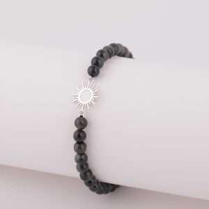 18K WHITE GOLD BAALBECK BRACELET WITH BLACK AGATE MATT STONE