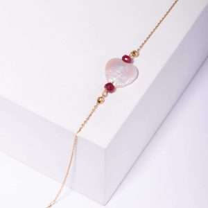 18K YELLOW GOLD BRACELET WITH PEARL AND COLORED STONE