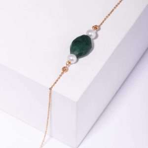 18K YELLOW GOLD BRACELET WITH PEARL AND COLORED STONE