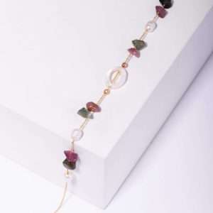 18K YELLOW GOLD BRACELET WITH PEARL AND COLORED STONE