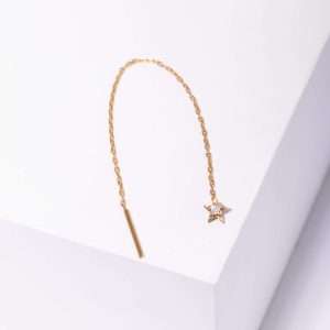 18K YELLOW GOLD SINGLE STAR DANGLING EARRING WITH WHITE DIAMOND