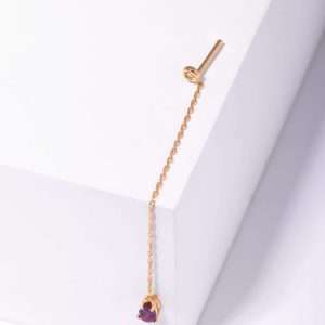 18K YELLOW GOLD SINGLE DANGLING EARRING WITH WHITE DIAMOND AND COLORED STONE