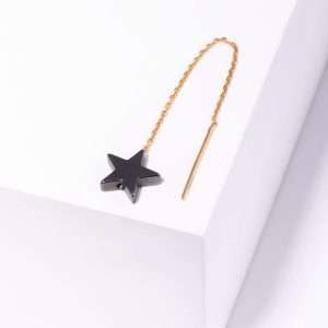 18K YELLOW GOLD SINGLE DANDLING STAR EARRING WITH HEMATITE STONE