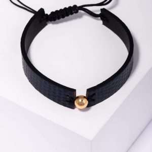 18K YELLOW GOLD BEAD BRACELET ON LEATHER