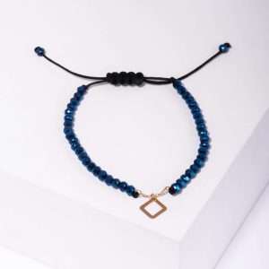 18K YELLOW GOLD SQUARE SHAPE BRACELET WITH STONE ON CORDON