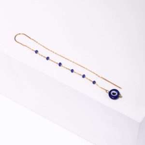 18K YELLOW GOLD SINGLE EARRING WITH DANGLING BLUE EYE AND STONE