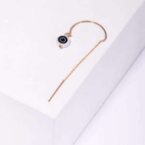 18K YELLOW GOLD SINGLE EARRING WITH DANGLING WHITE EYE