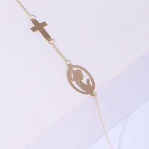 18K YELLOW GOLD VIRGIN MARY WITH CROSS BRACELET