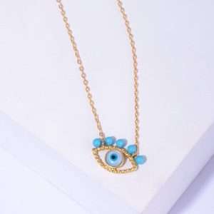 18K YELLOW GOLD EVIL EYE NECKLACE WITH TURQUOISE