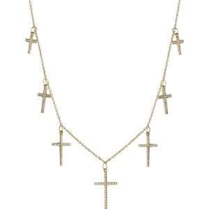 18K GOLD WHITE DIAMOND CROSSES NECKLACE