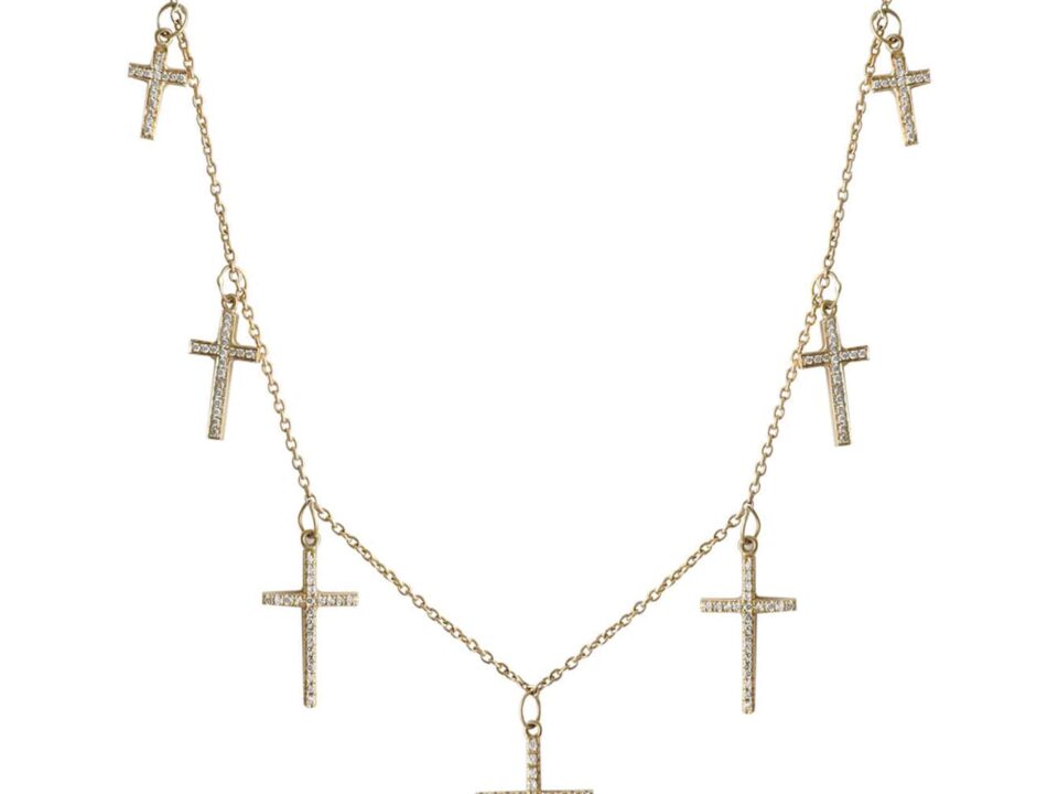 18K GOLD WHITE DIAMOND CROSSES NECKLACE
