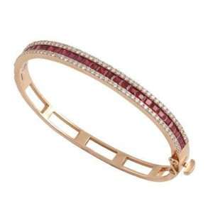 18K PINK GOLD BANGLE WITH WHITE DIAMOND AND RUBY