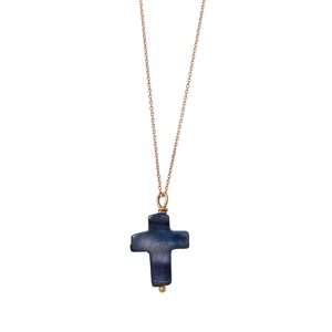 Navy Blue Mother Of Pearl Cross Necklace