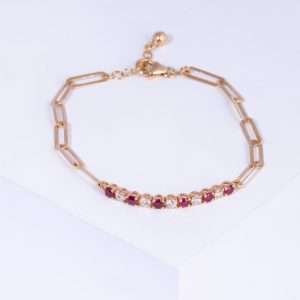18K PINK GOLD BRACELET WITH WHITE DIAMOND AND RUBY