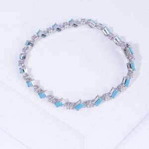 18K WHITE GOLD BRACELET WITH WHITE DIAMOND AND TURQUOISE STONE