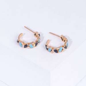 18K PINK GOLD EARRING WITH TURQUOISE, SAPPHIRE AND WHITE DIAMOND
