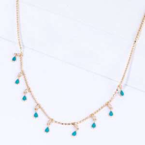 18K YELLOW GOLD NECKLACE WITH WHITE DIAMOND AND TURQUOISE STONE