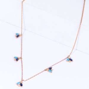 18K PINK GOLD NECKLACE WITH WHITE DIAMOND, SAPPHIRE AND TURQUOISE STONE