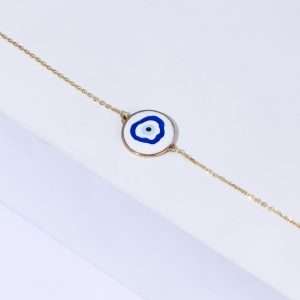 18K YELLOW GOLD EYE BRACELET WITH WHITE AND BLUE ENAMEL