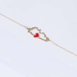 18K YELLOW GOLD LEBANON MAP BRACELET WITH RED ENAMEL HEART
