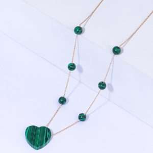 18K YELLOW GOLD NECKLACE WITH MALACHITE HEART AND STONE