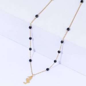 18K YELLOW GOLD SEAHORSE NECKLACE  WITH BLACK STONE