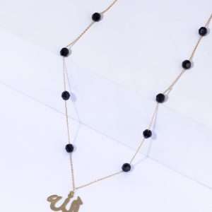 18K YELLOW GOLD  NECKLACE ALLAH WHIT BLACK STONE