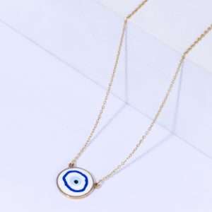 18K YELLOW GOLD EYE NECKLACE WITH WHITE AND BLUE ENAMEL