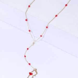 18K YELLOW GOLD LEBANON MAP NECKLACE WITH RED ENAMEL AND HEART