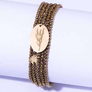 18K YELLOW GOLD AKKAR BRACELET WITH WHEAT SPIKES BRACELET AND HEMATITE STONE