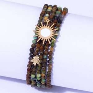 18K YELLOW GOLD BAALBECK BRACELET WITH SUN AND JASPER STONE, WHITE ENAMEL