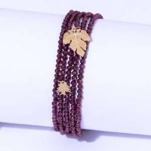 18K YELLOW GOLD BEKAA BRACELET WITH VINE LEAF BRACELET AND GARNET STONE