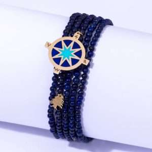 18K YELLOW GOLD BYBLOS BRACELET WITH COMPASS AND PHOENICIAN LETTERS WITH LAPIS LAZULI STONE AND BLUE ENAMEL