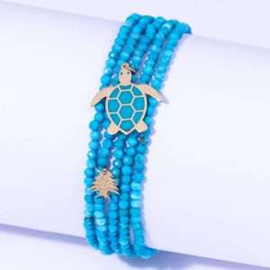 18K YELLOW GOLD SOUR BRACELET WITH SEA TURTLE BRACELET, TURQUOISE STONE AND BLUE ENAMEL