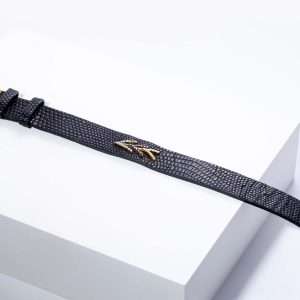 18K YELLOW GOLD LEATHER ARROW BRACELET WITH WHITE, BLACK AND BROWN DIAMOND