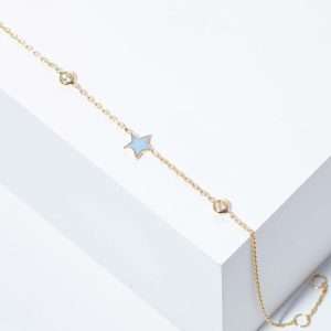 18K YELLOW GOLD STAR BRACELET WITH WHITE DIAMOND AND BLUE ENAMEL