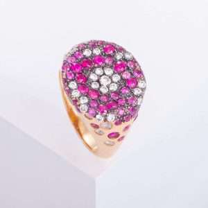 18K PINK GOLD RING WITH WHITE DIAMOND AND RUBY