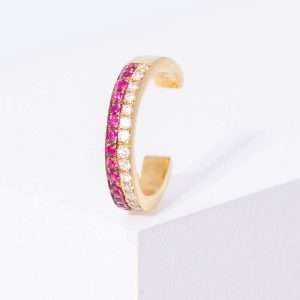 18K YELLOW GOLD EARCUFF WITH WHITE DIAMOND AND RUBY