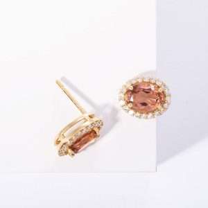 18K YELLOW GOLD PAIR EARRING WITH MORGANITE AND WHITE DIAMOND