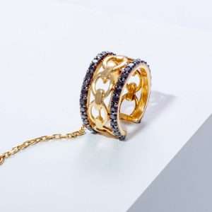 18K YELLOW GOLD SINGLE EAR CUFF WITH BLACK DIAMOND